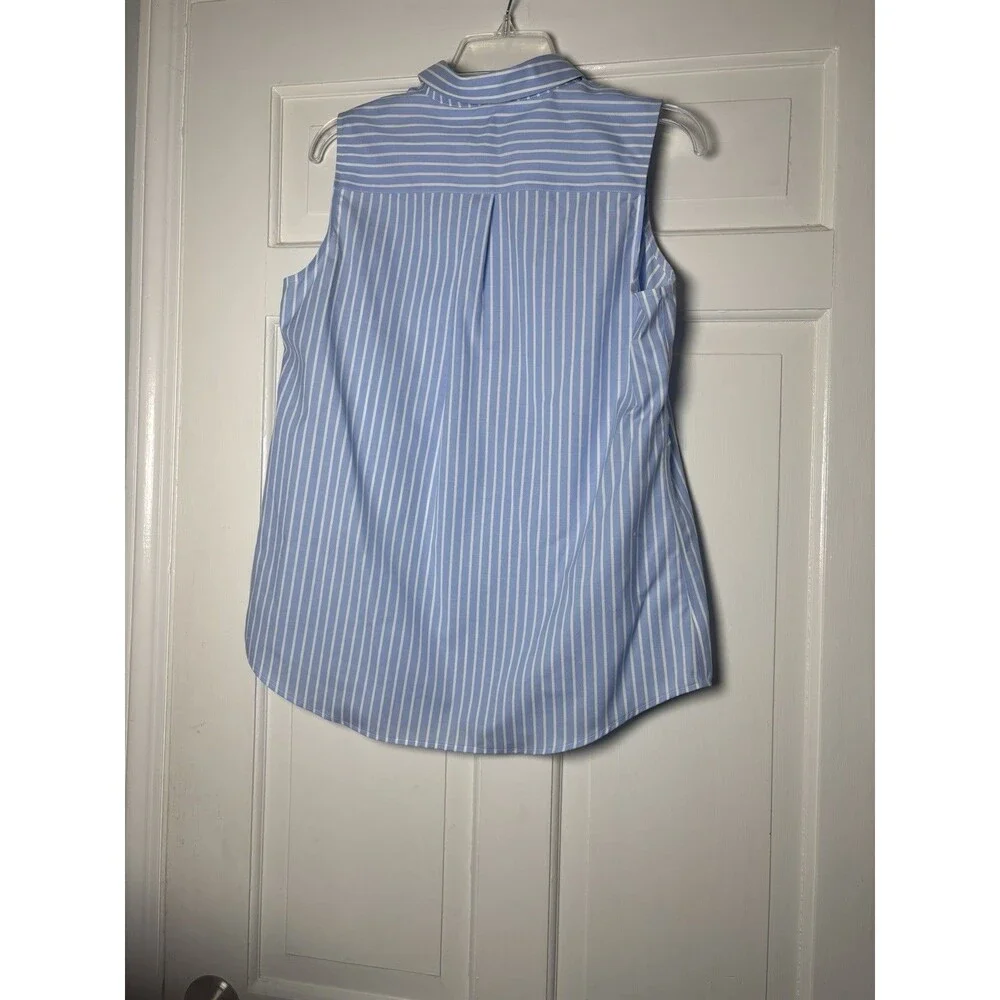 Talbots Shirt Women’s 6 Blue White Striped Slvless Button Collared 100 % Cotton - Picture 4 of 8